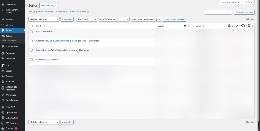 wordpress seitenuebersicht